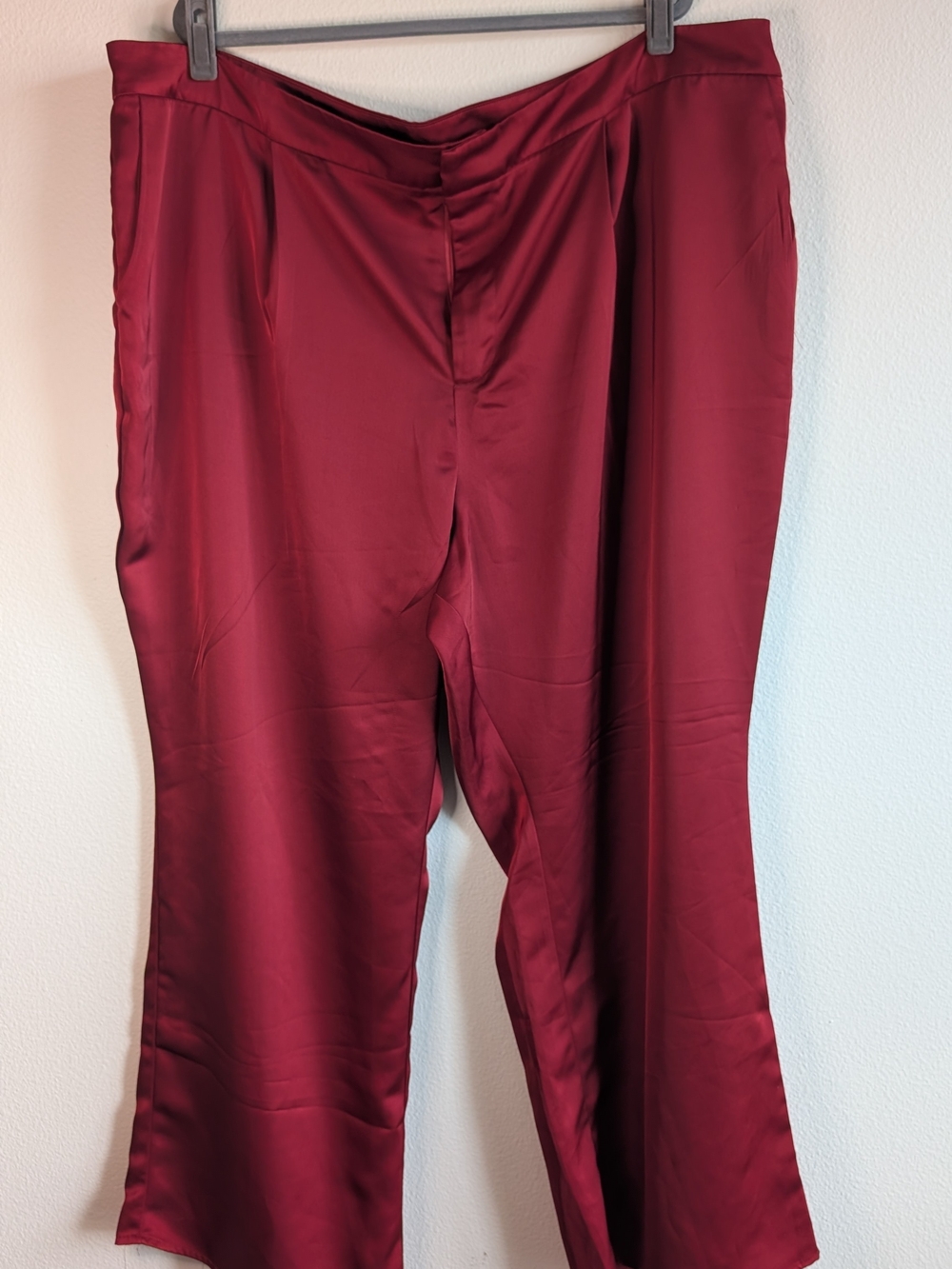 Eloquii Satin Wide-Leg Pants in Wine Red